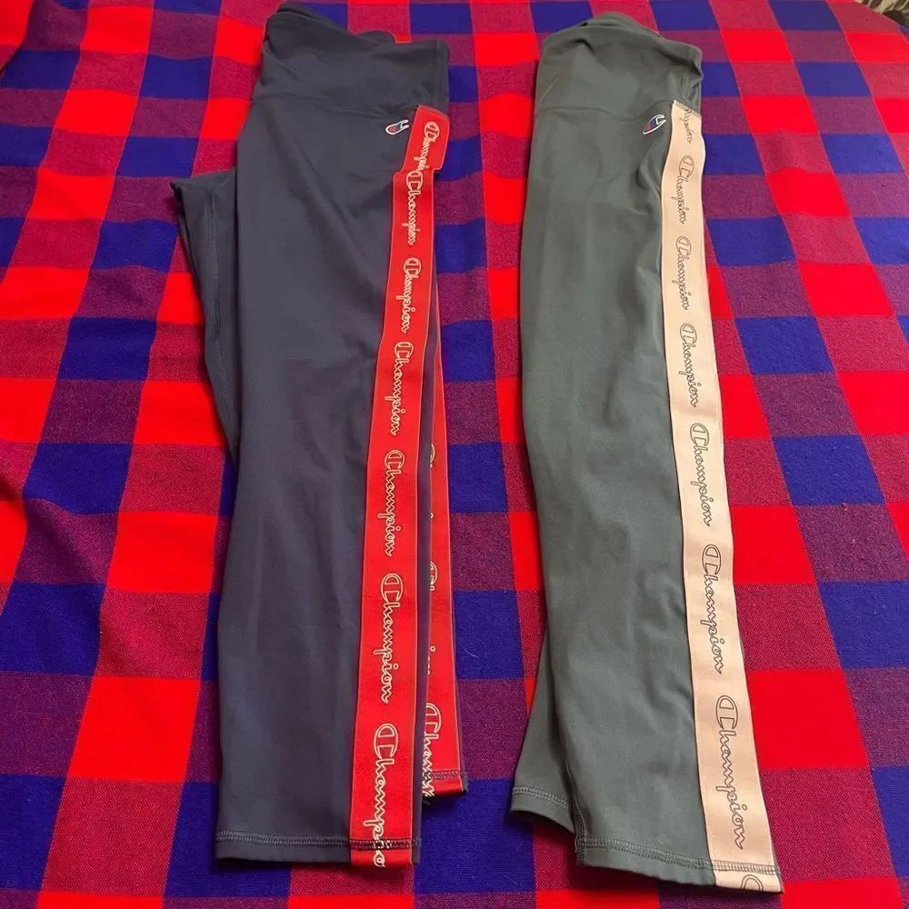 Lot Of 2 Champion Blue Grey Tape Leg Leggings Size Large